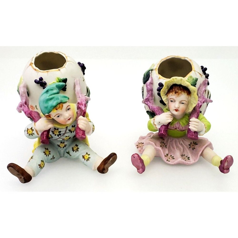 Vintage Lenwile Ardalt Japan Egg Boy & Girl with Egg Basket Figurines 6434